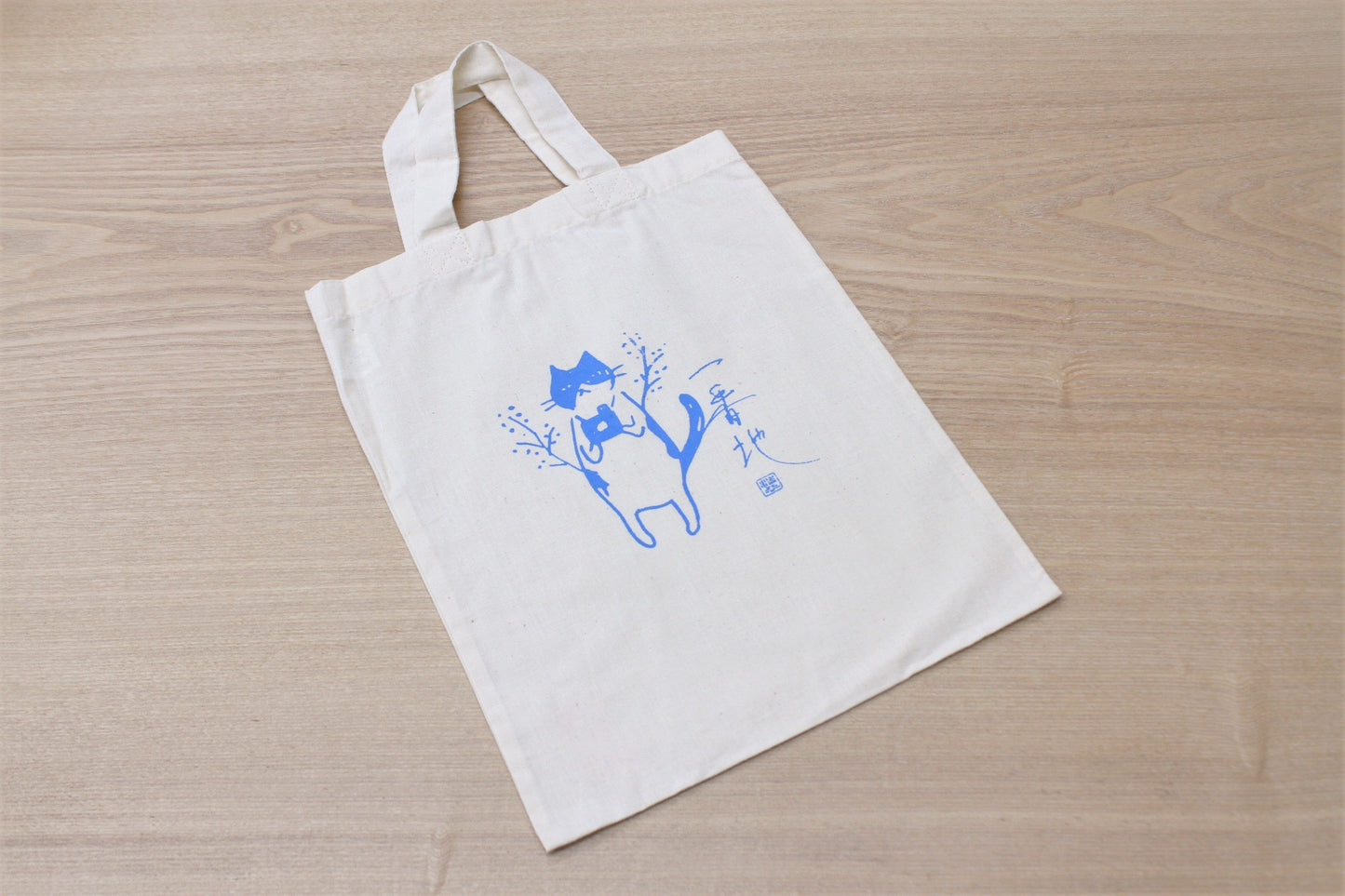 Mini Tote Bag A4 Size Camera Cat Sky Blue