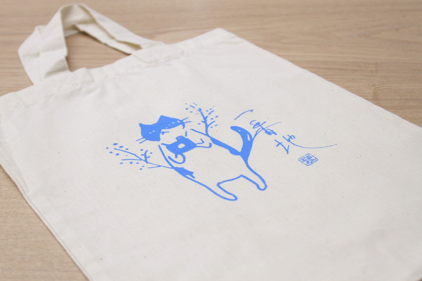 Mini Tote Bag A4 Size Camera Cat Sky Blue
